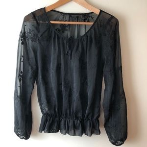 Guess Black Sheer Top with Floral Print NWOT